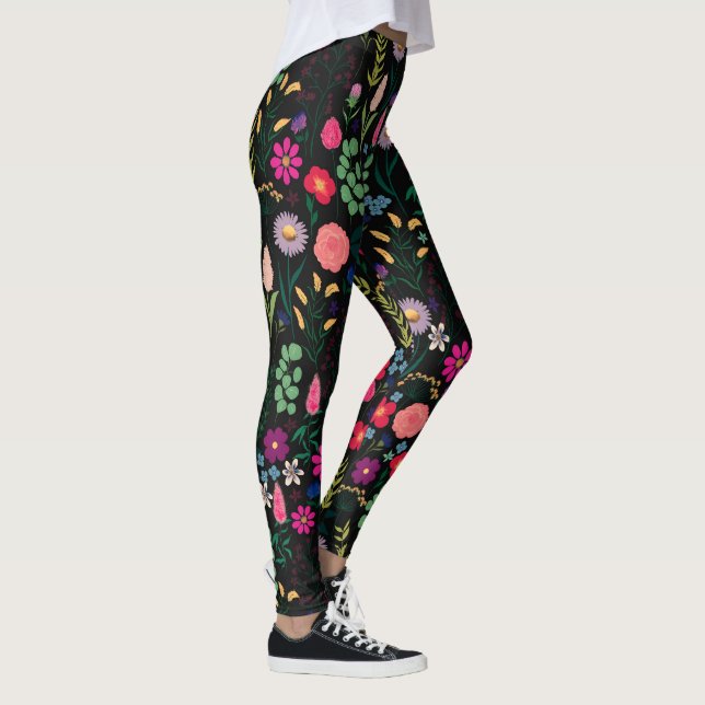 Leggings Flores de acuarela botánica Boho Black (Derecha)