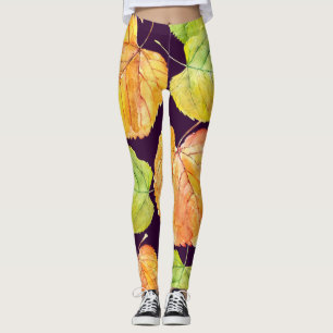 Leggings Flores de acuarela otoñales, patrón sin costuras.