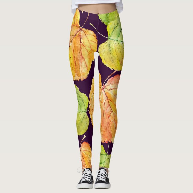 Leggings Flores de acuarela otoñales, patrón sin costuras. (Anverso)