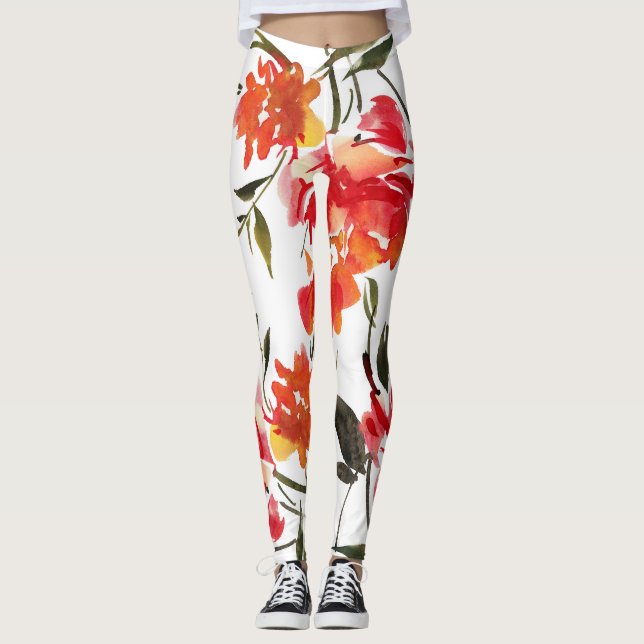 Leggings Flores de acuarela, patrón continuo dibujado a man (Anverso)