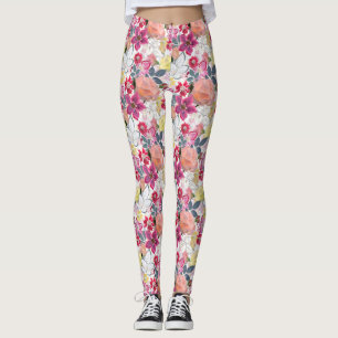 Leggings Flores de acuarela rosadas y rojas. servilletas