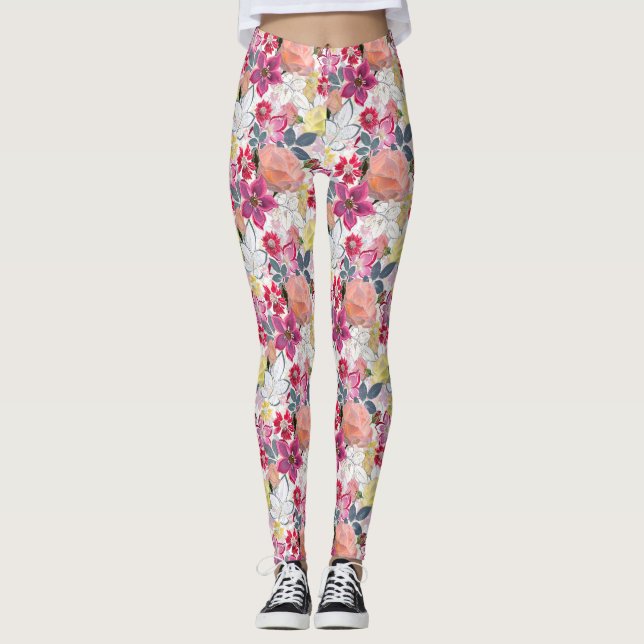 Leggings Flores de acuarela rosadas y rojas. servilletas (Anverso)