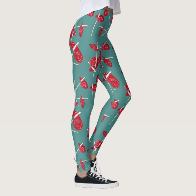 Leggings Flores de antrurio rojas Trama de abrazaderas (Derecha)