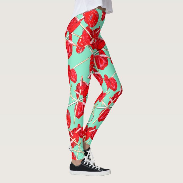 Leggings Flores de antrurio rojas Trama de abrazaderas (Derecha)