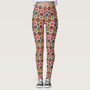 Leggings Flores De Arte Popular Patrón Floral Retro Bohemia
