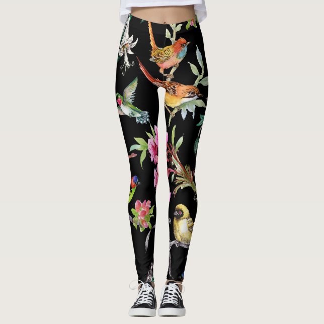Leggings Flores de aves tropicales: Patrón acuarela (Anverso)