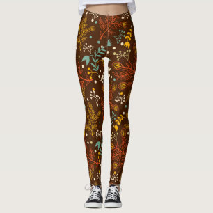 Leggings Flores de bonito caen en un rico fondo marrón