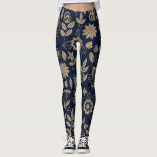 Leggings Flores de bordado ornamento vintage oscuro