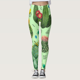 Leggings Flores de cactus: fondo geométrico acuarela.