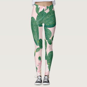 Leggings Flores de cactus: pintura acuarela