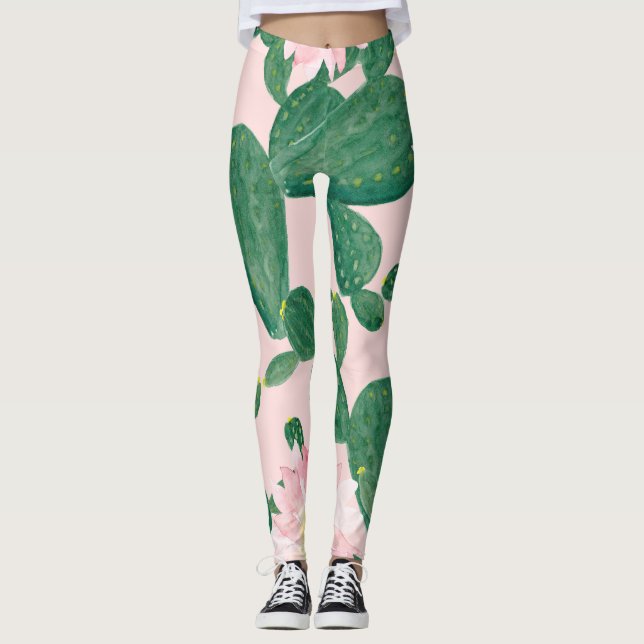 Leggings Flores de cactus: pintura acuarela (Anverso)