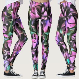 Leggings Flores de cáscara de maíz rosado morado 2190