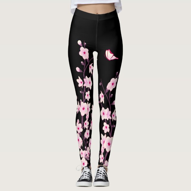Leggings Flores de cerezo | Flora rosa negra (Anverso)