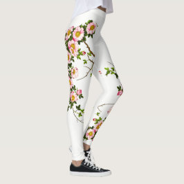 Leggings Flores de cerezo japonesas vintage, rosa y oro