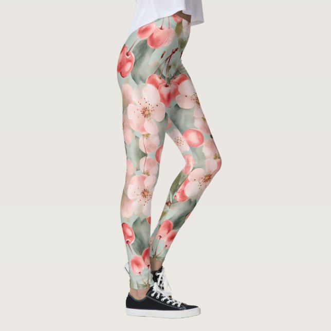 Leggings Flores de cerezo y cerezas Arte de primavera  (Derecha)