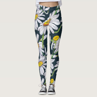 Leggings Flores De Chamomile: Acuarela Azul Oscuro.