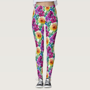 Leggings Flores de color de agua marrón y amarillo
