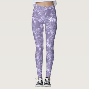Leggings Flores de color lavander de remolinos violeta sin