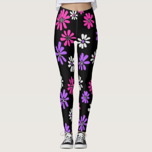 Leggings Flores De Color Rosa Y Púrpura, Aburridas Y Vivas