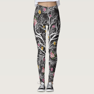 Leggings Flores de colores: Árbol negro sin soldadura