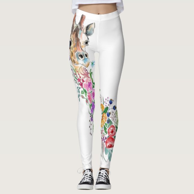 Leggings Flores de colores Bouquet Giraffe - Dibujo moderno (Anverso)