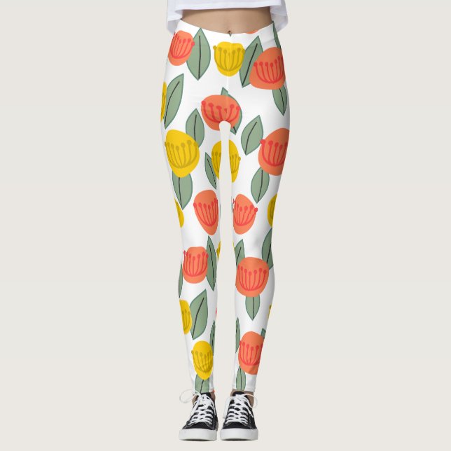 Leggings Flores de coral y oro (Anverso)