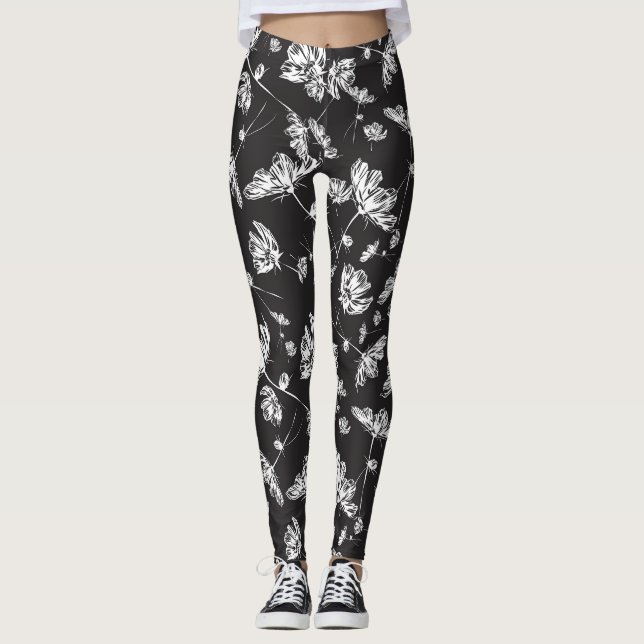 Leggings Flores de cosmos blancos: patrón aislado. (Anverso)