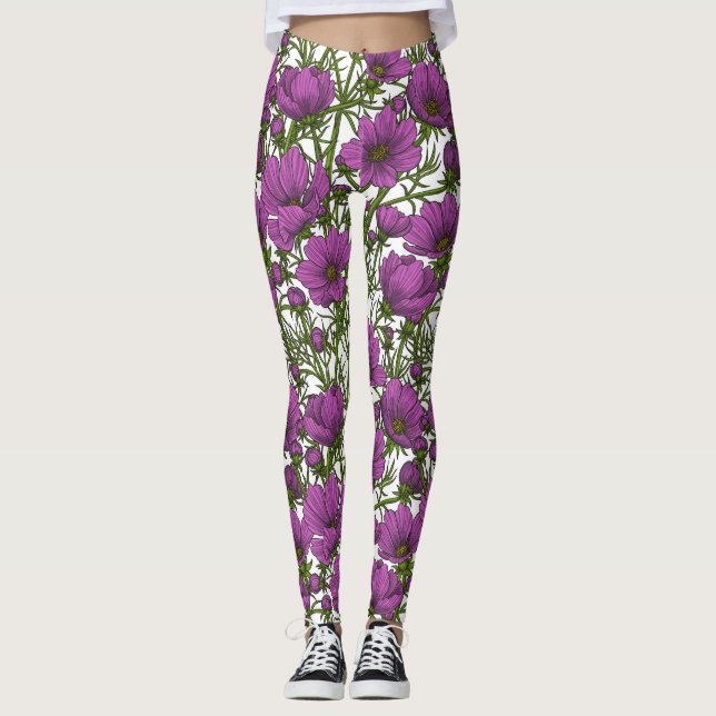 Leggings Flores de cosmos violetas (Anverso)