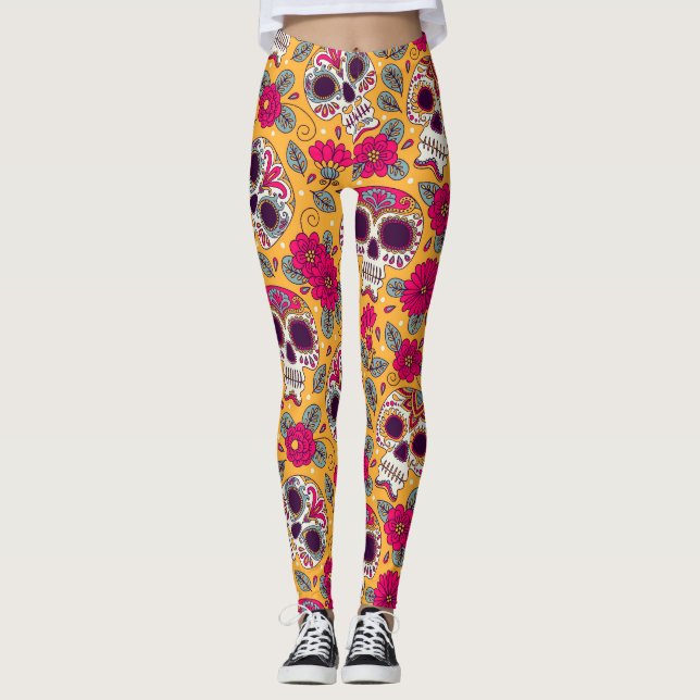 Leggings Flores de cráneo: Antecedentes del Día Mexicano (Anverso)