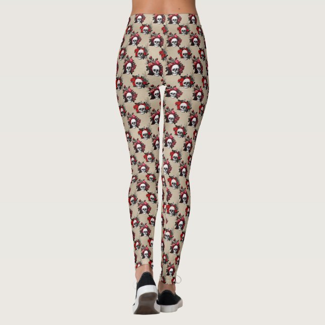 Leggings Flores de cráneo florales góticas (Reverso)