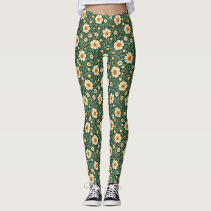 Leggings Flores de crema en verde