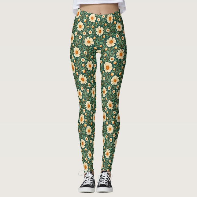Leggings Flores de crema en verde (Anverso)