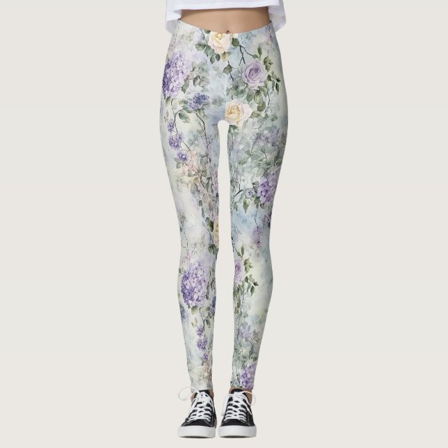 Leggings Flores de crema morada (Anverso)