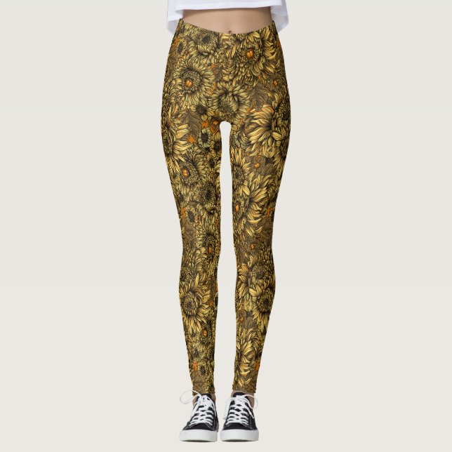 Leggings Flores de crisantemo amarillo y escarabajos naranj (Anverso)