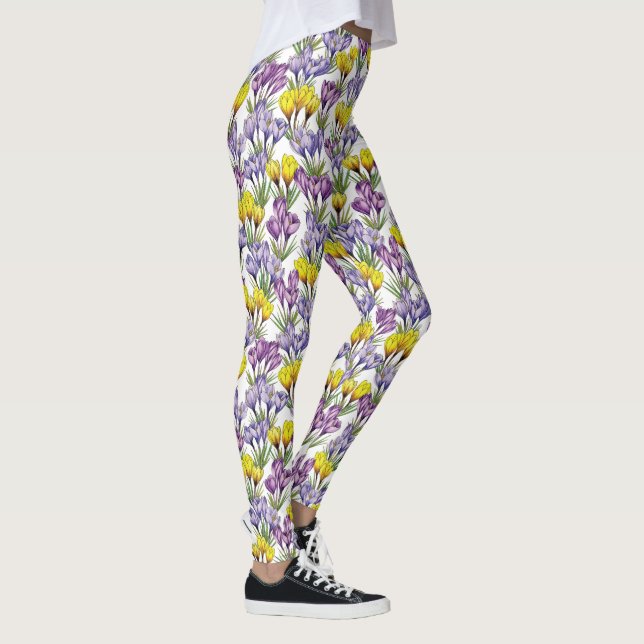 Leggings Flores De Crocus Amarillo Y Púrpura Para La Primav (Derecha)