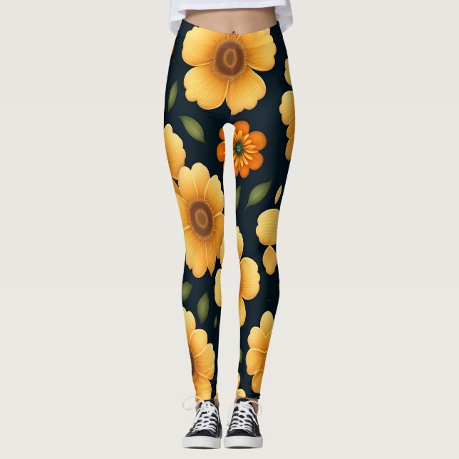 Leggings Flores de Daffodil Patrón floral amarillo (Anverso)
