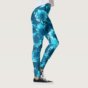 Leggings Flores de Dahlia gráficas modernas, azul índigo