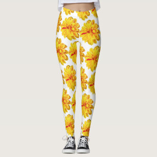 Leggings Flores de dalia amarillo giratorio sobre fondo bla