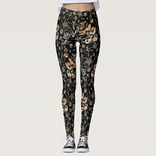 Leggings Flores de escarabajos de oro falsas dejan frutas d (Anverso)