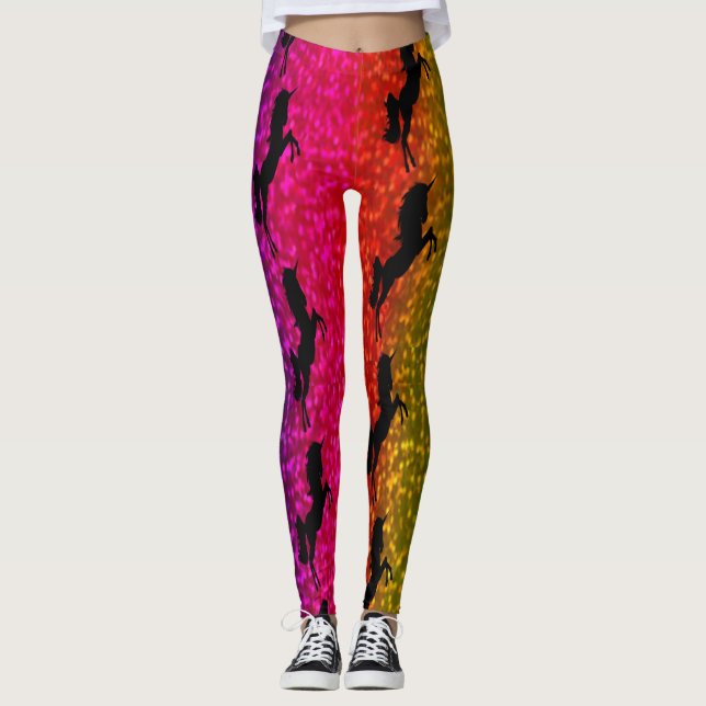 Leggings Flores de Fiesta de unicornio negro con puntos azu (Anverso)