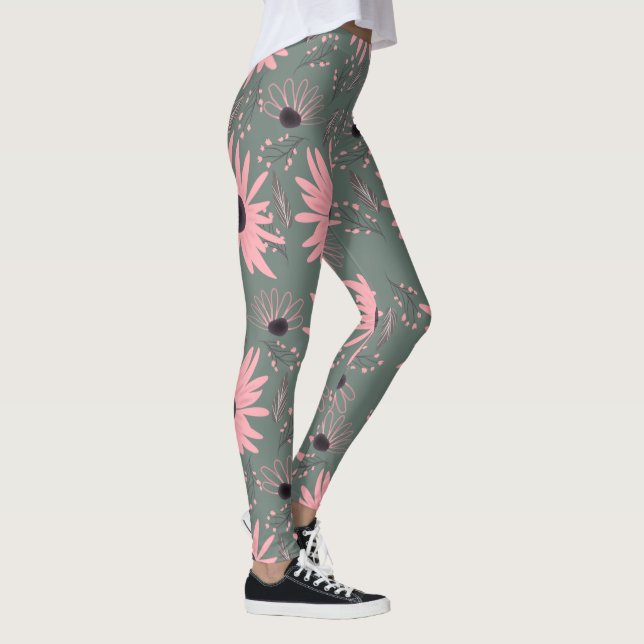 Leggings Flores de Girasol Rosadas Botánico Dibujado a Mano (Derecha)