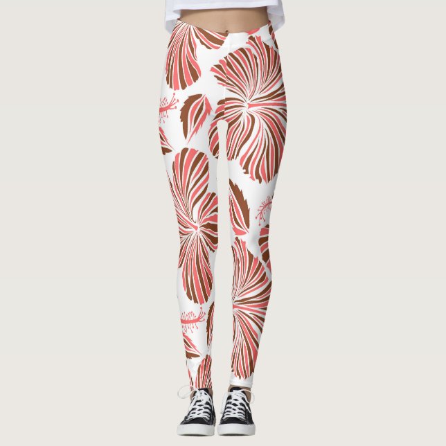 Leggings Flores de hibisco hawaiano: estilo tropical marrón (Anverso)