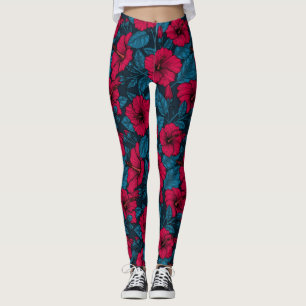 Leggings Flores de hibiscos rojos