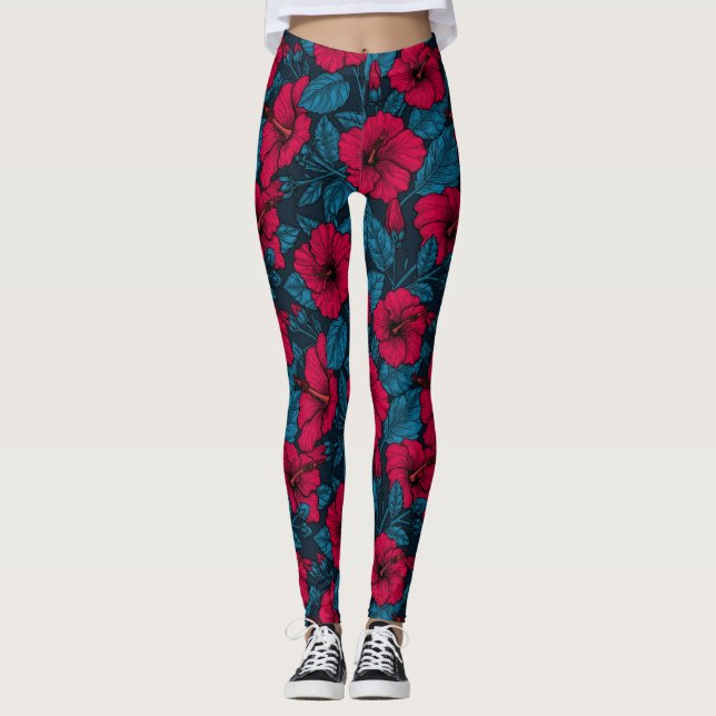 Leggings Flores de hibiscos rojos (Anverso)