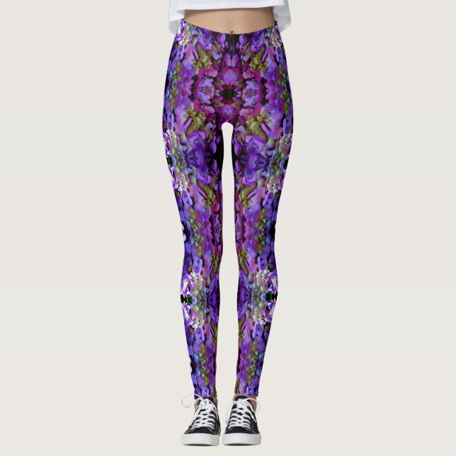 Leggings Flores de Hydrangeas azul morado (Anverso)
