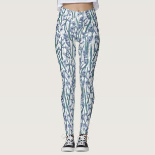 Leggings Flores de jacinto azul sobre blanco