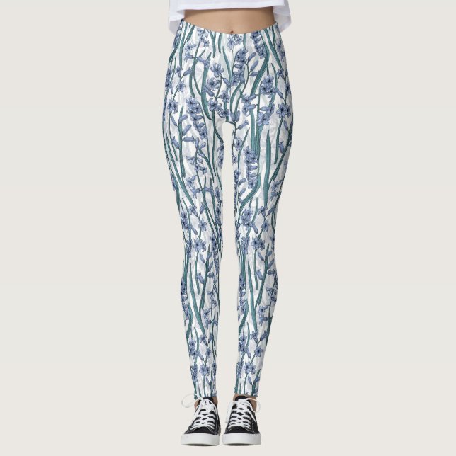 Leggings Flores de jacinto azul sobre blanco (Anverso)