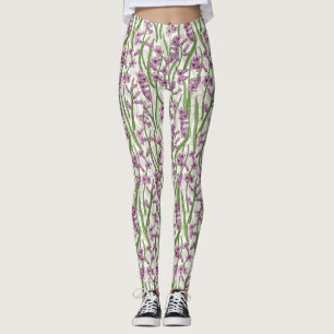 Leggings Flores de jacinto rosa sobre blanco natural