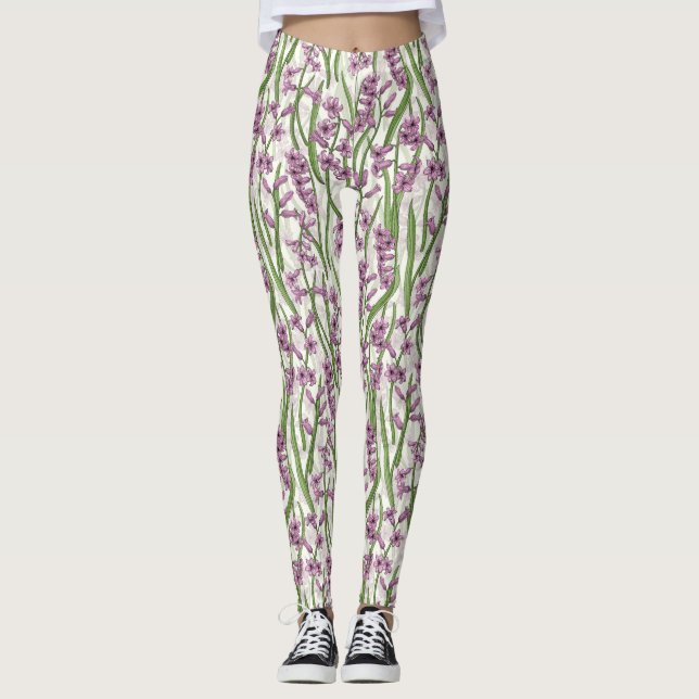 Leggings Flores de jacinto rosa sobre blanco natural (Anverso)