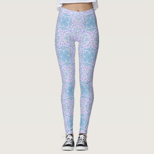 Leggings Flores de jardín retro en azul y violeta (Anverso)